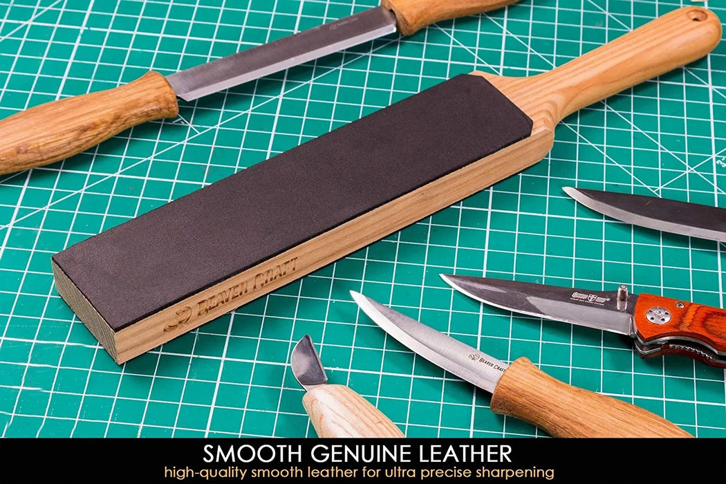 BeaverCraft (LS6P1) Small Dual-Sided Leather Paddle Strop with (P01) Polishing Compound