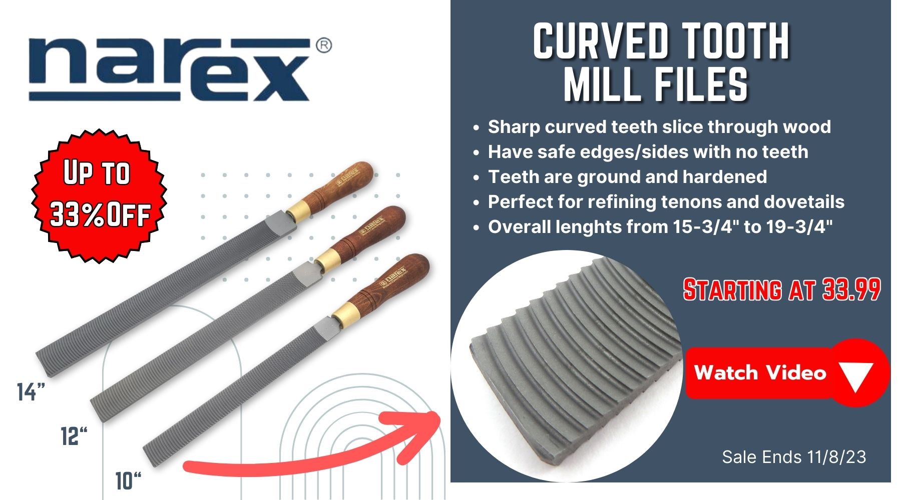 Narex Curved Tooth Mill Files