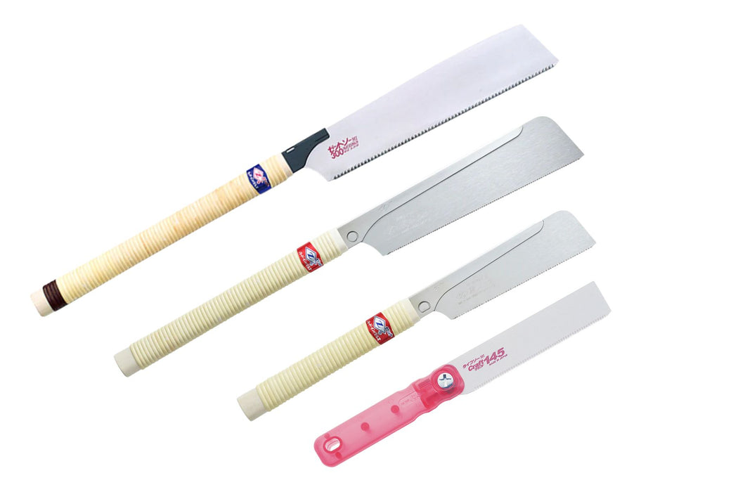 Set of 4 Japanese Zet-Saws, Hardwood Dozuki 240mm & 150mm and Universal Kataba  300 mm (Combination Rip and Crosscut) & 145 mm Flush Cut Saw (DCE)