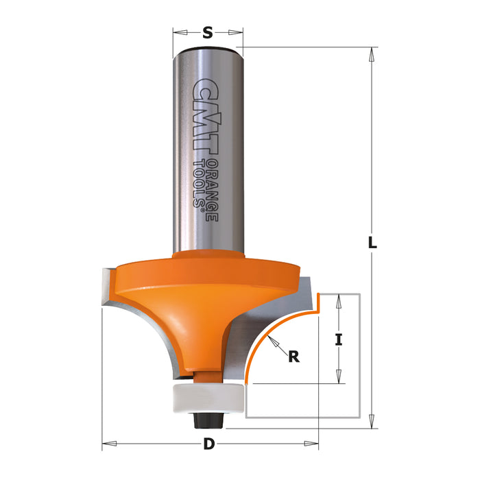 CMT Solid Surface Rounding Over Bits with Bearing, Carbide Tipped