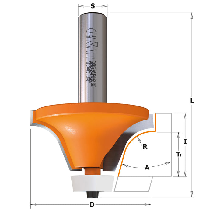 CMT Solid Surface Rounding Over Bowl Carbide Tipped Router Bit with Non-Marring Delrin Bearing