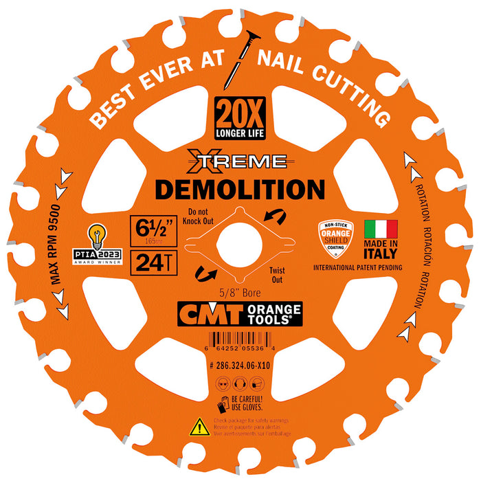 CMT Xtreme Demolition Saw Blade for Nail Cutting with Cordless & Corded Circular Saws 24T