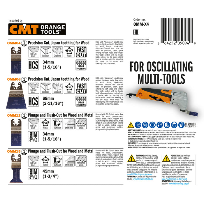 CMT 4 Piece Multipurpose Set for Oscillating Multi-Tools for Cutting Wood and Metal