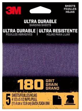 3M™ Ultra Durable Hand/Power Sanding 1/4 Sheets, 4-1/2" x 5-1/2", 5 pk, 60 to 320 Grit