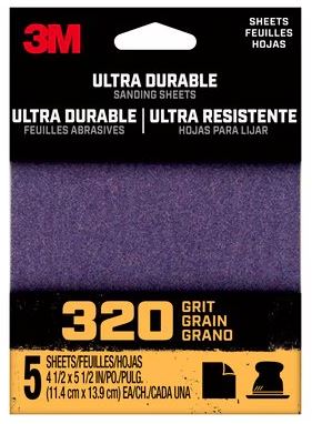 3M™ Ultra Durable Hand/Power Sanding 1/4 Sheets, 4-1/2" x 5-1/2", 5 pk, 60 to 320 Grit