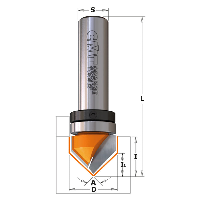 CMT V-Grooving Carbide Tipped Router Bits (90°) with Bearing