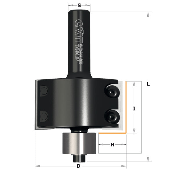 CMT Replaceable Carbide Insert Grand Rabbeting Bit - 5/8" Cutting Depth, 2" Diameter, 1/2" Shank