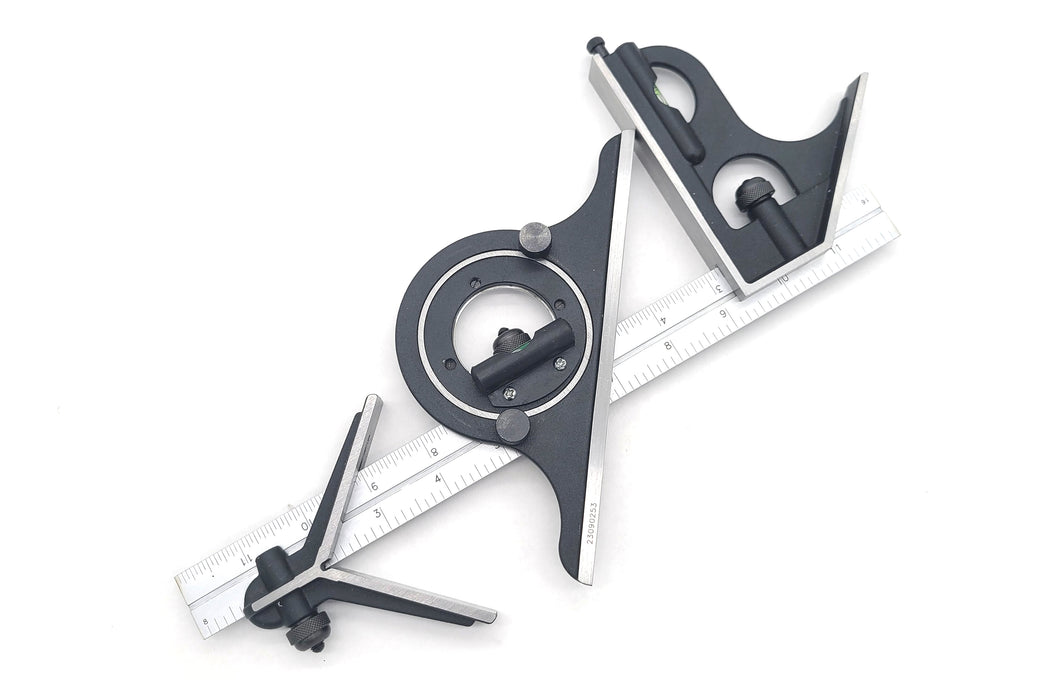 iGaging 12" 4 Piece Combination Square with Center and Protractor Heads with 4R Graduations in 1/8", 1/16", 1/32" and 1/64"