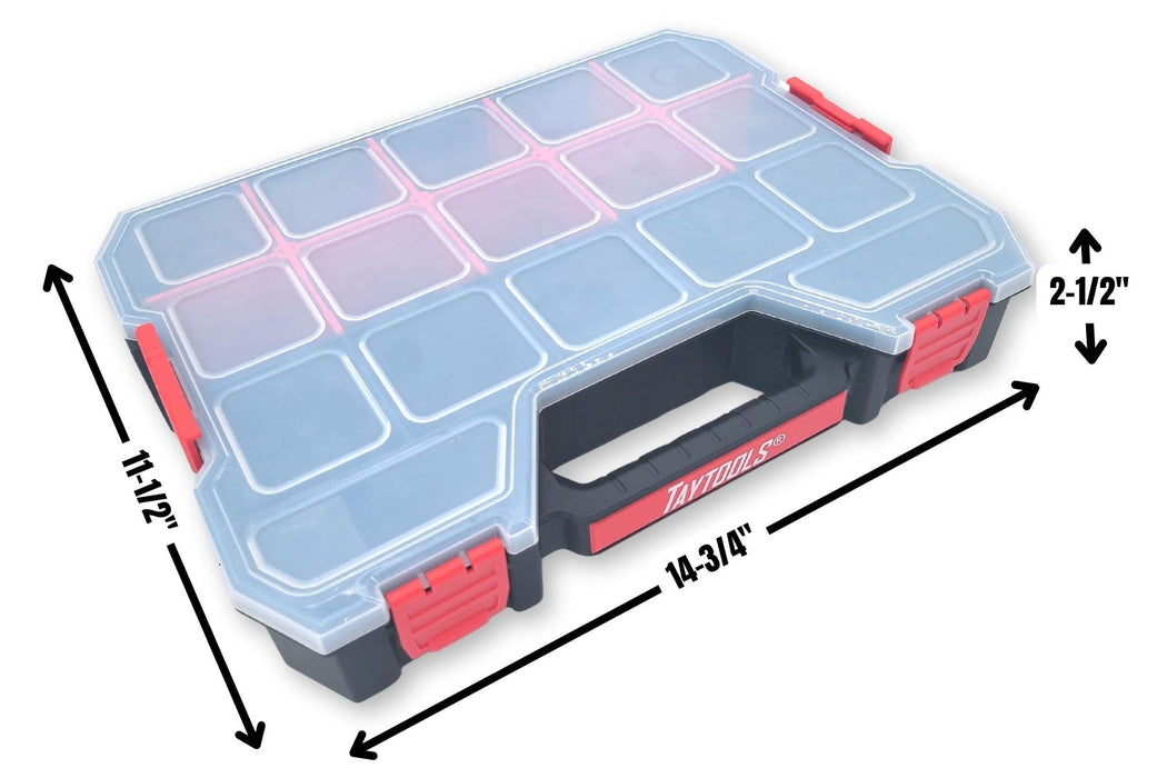 2 Pack Large 17 Compartment Portable Small Parts Organizers 14-3/4” x 11-1/2" x 2-1/2” Four Latches with Removable Dividers