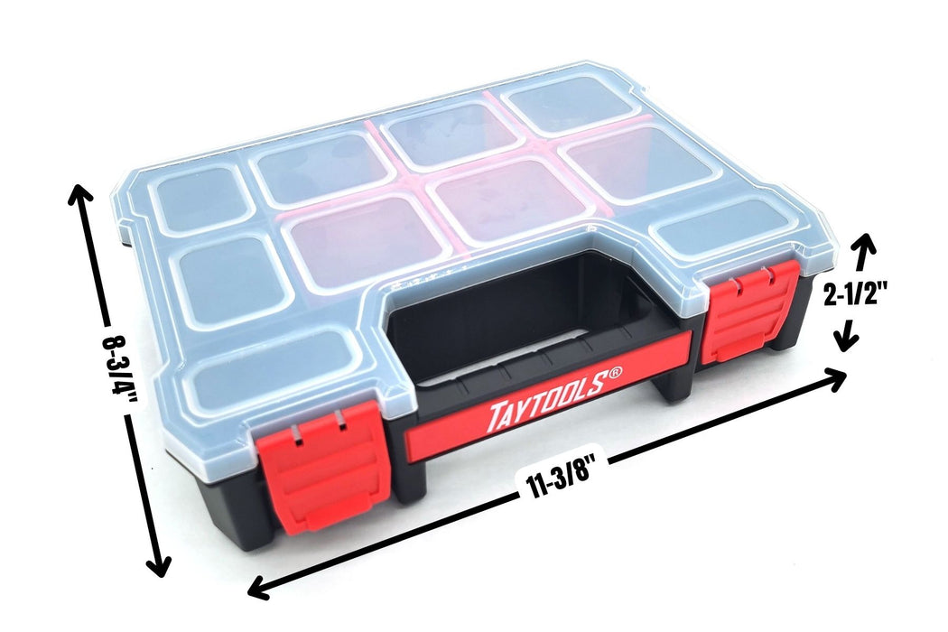 Small 10 Compartment Portable Small Parts Organizer 11-3/8” x 8-3/4” x 2-1/2” Dual Latch with Removable Dividers