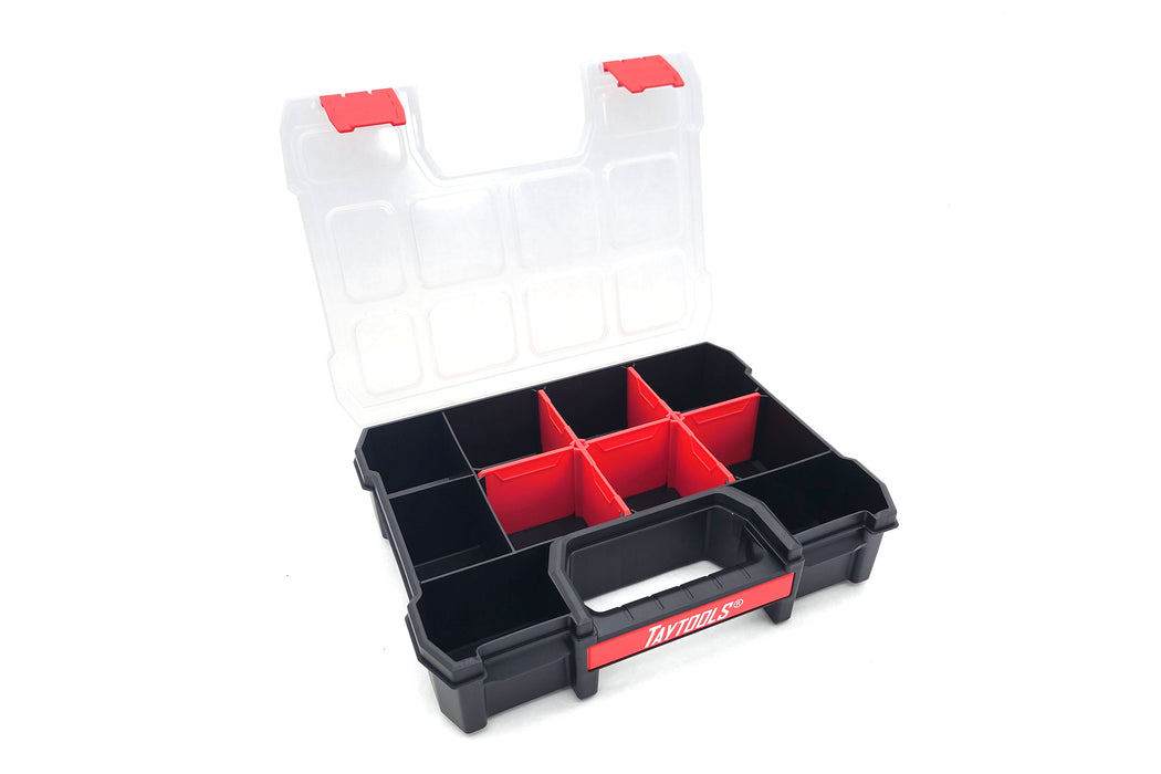 Small 10 Compartment Portable Small Parts Organizer 11-3/8” x 8-3/4” x 2-1/2” Dual Latch with Removable Dividers