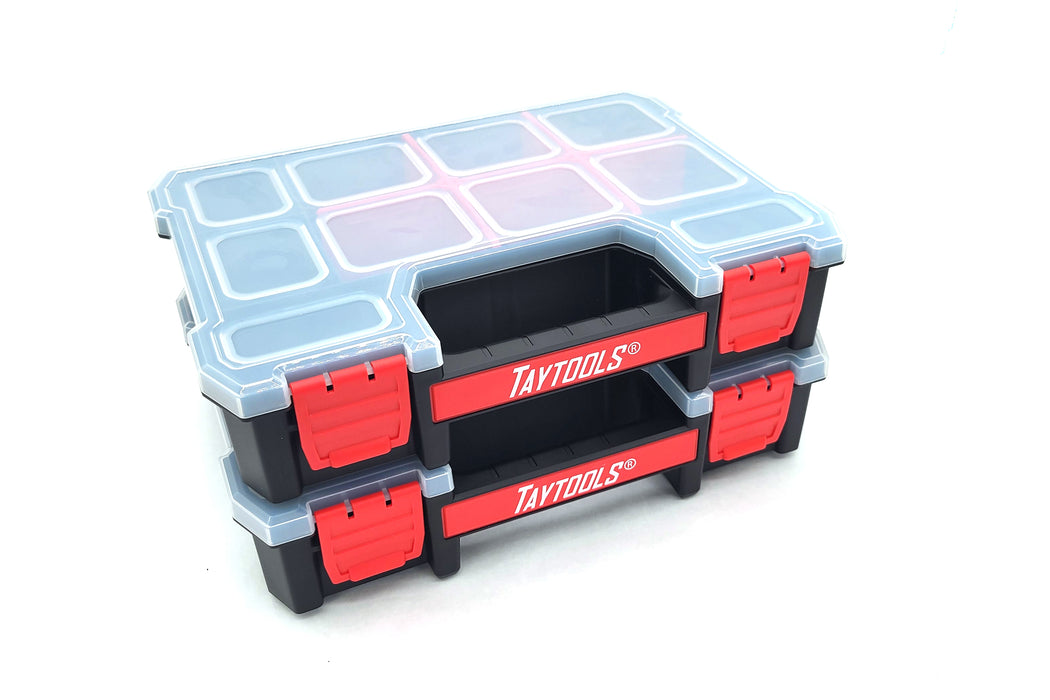 2 Pack Small 10 Compartment Portable Small Parts Organizers 11-3/8” x 8-3/4” x 2-1/2” Dual Latch with Removable Dividers