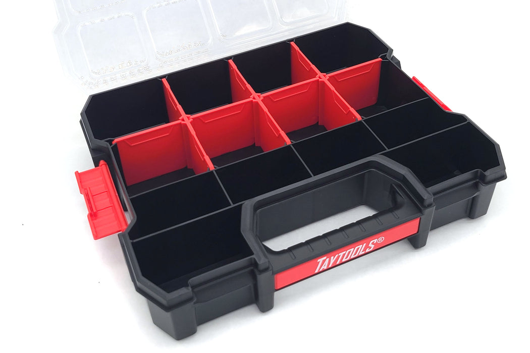 4 Pack Medium 14 Compartment Portable Small Parts Organizers 12-5/8" x 10-3/8" x 2-1/2" Four Latches with Removable Dividers