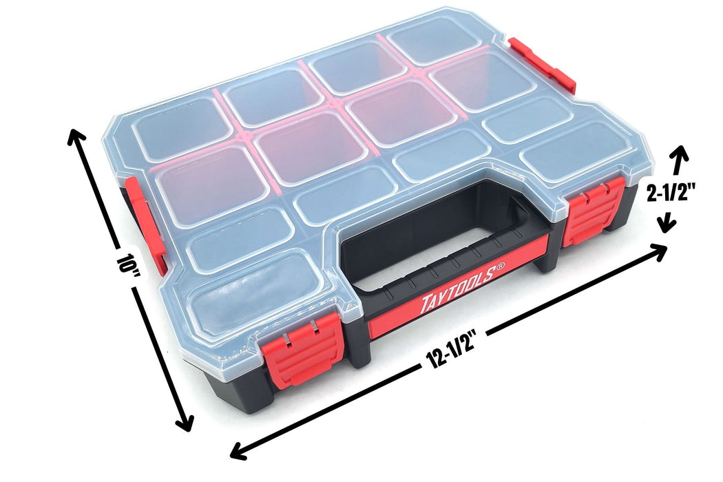 Medium 14 Compartment Portable Small Parts Organizer 12-5/8" x 10-3/8" x 2-1/2" Four Latches with Removable Dividers