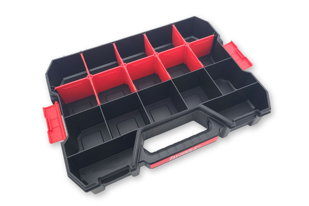 Large 17 Compartment Portable Small Parts Organizer 14-3/4” x 11-1/2" x 2-1/2” Four Latches with Removable Dividers