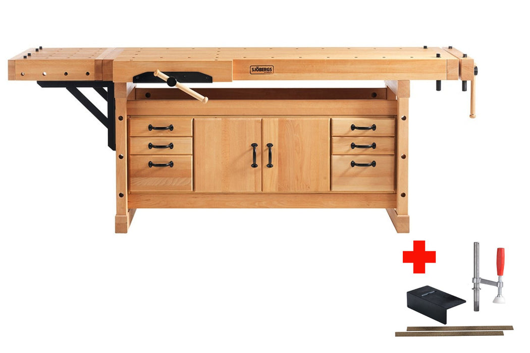 Sjöbergs Elite 2500C Workbench with Clamping Platform, Storage Cabinet and Accessory Kit 95" x  29" with 3-3/8" Top (DCE)