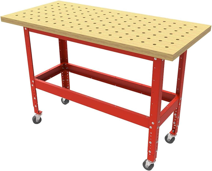 Armor Hard Maple Butcher Block Top with 3/4" Dog Holes (54" x 25" x 1.5") and Heavy-Duty 1/8" Steel Powder Coated Table Stand (17" x 44.5" x 32")