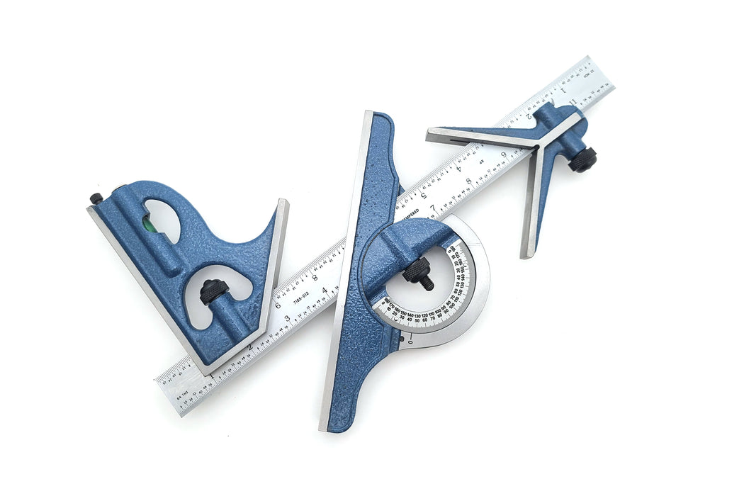 PEC Tools 12" 4R 4 Piece Combination Square with Center Finder, Protractor (1/64th, 1/32nd, 1/16th, 1/8th Graduations)