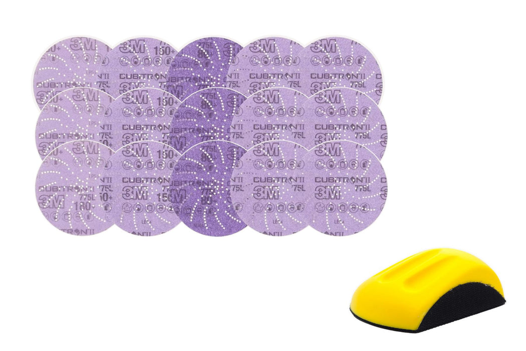 3M™ 775L 15 Sanding Disc Pack PLUS Ergonomic Hand Sanding Block