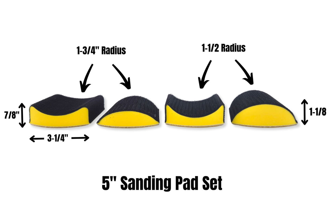 5 Piece Set Contoured Profile Hand Sanding Blocks for 5” Discs with Convex & Concave Shapes