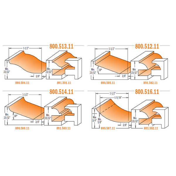 CMT 3 Piece Kitchen Carbide Tipped Router Bit Sets