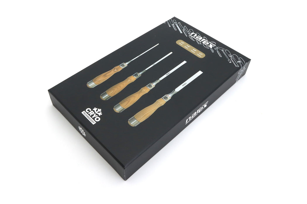 Narex 4 Piece Richter Mortise Chisel Set (1/8", 1/4", 3/8", 1/2") in Wooden Presentation Box