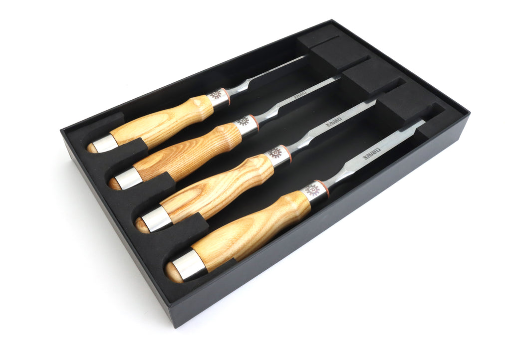 Narex 4 Piece Richter Mortise Chisel Set (1/8", 1/4", 3/8", 1/2") in Wooden Presentation Box