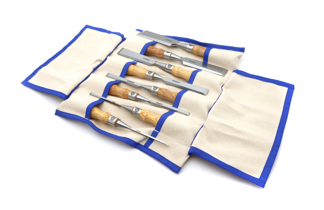 Narex 8 Piece Richter Extra Bevel Edge Chisel Set in Canvas Tool Roll (1/8", 1/4", 3/8", 1/2", 3/4", 1", 1-1/4", 1-1/2")