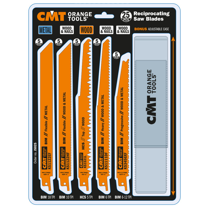 CMT 25 Piece Reciprocating Saw Blade Set for Wood, Metal and Plastics