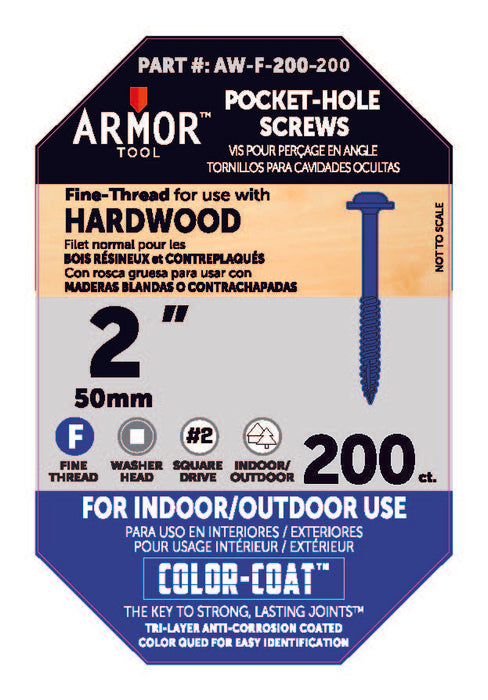 Armor Color-Coated Pocket Hole Screws (Fine & Coarse - 3/4", 1", 1-1/4", 1-1/2", 2",2-1/2")