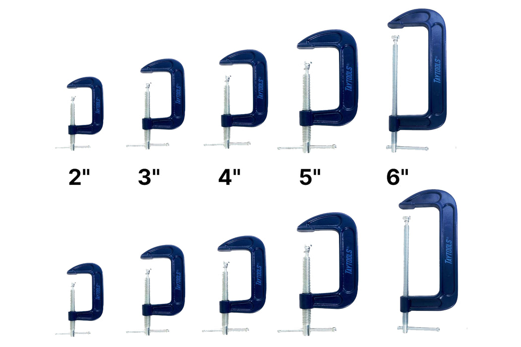 10 Pack  C Clamps 2 each 2", 3". 4" 5" & 6"
