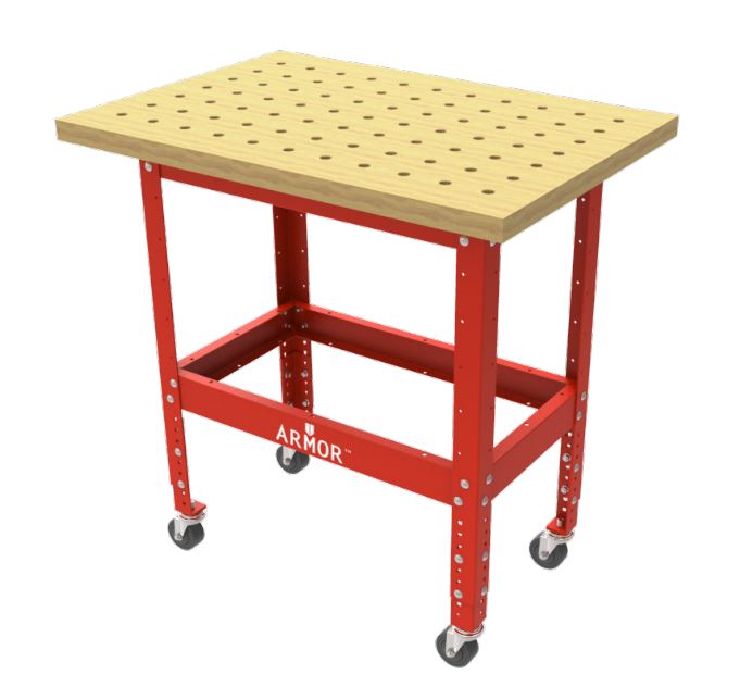 Armor Hard Maple Butcher Block Top with 3/4" Dog Holes (36" x 25" x 1.5") and Heavy-Duty 1/8" Steel Powder Coated Table Stand (17" x 29" x 32")