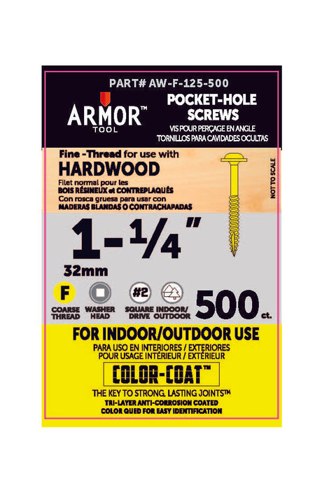 Armor Color-Coated Pocket Hole Screws (Fine & Coarse - 3/4", 1", 1-1/4", 1-1/2", 2",2-1/2")