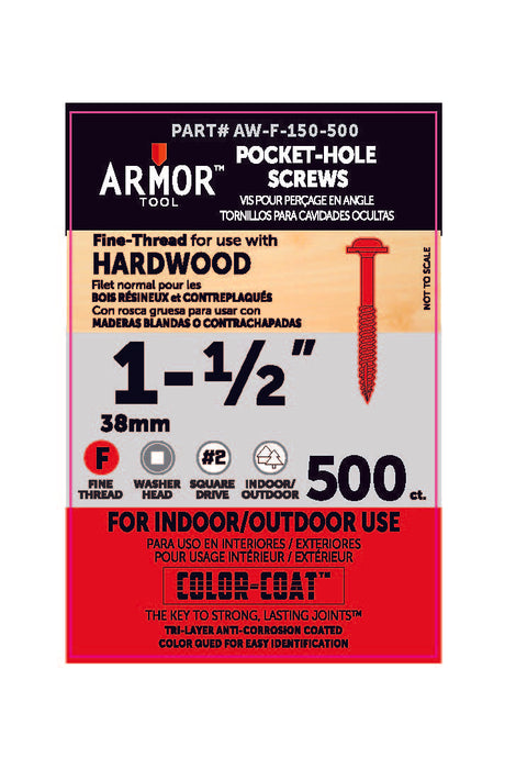 Armor Color-Coated Pocket Hole Screws (Fine & Coarse - 3/4", 1", 1-1/4", 1-1/2", 2",2-1/2")