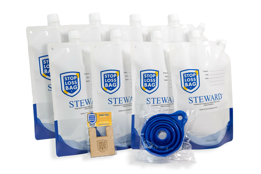 StopLossBags Steward™ DIY Bundle - 4-pack solvent bags, funnel, filler clip, 4-extra caps