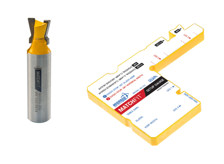 Microjig (SG-133) MATCHFIT Setup Gauge & (MB-050-0514) MATCHFIT Clamp 1/2" 14° Router Bit