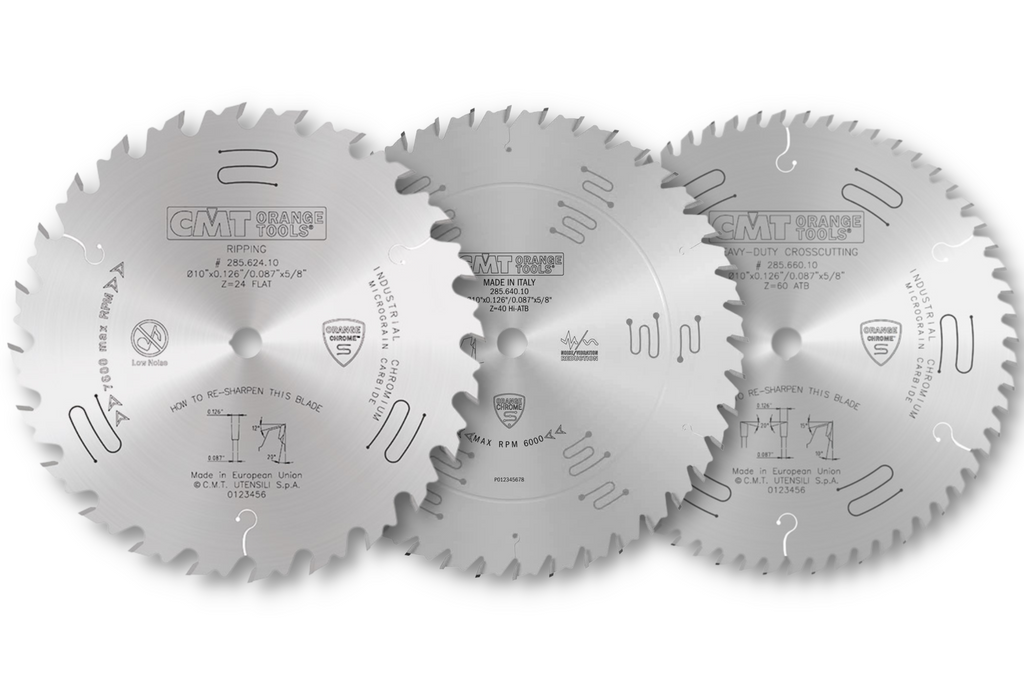Set of 3 CMT Orange Chrome Carbide 10 Saw Blades Rip General Purpo Taylor Toolworks