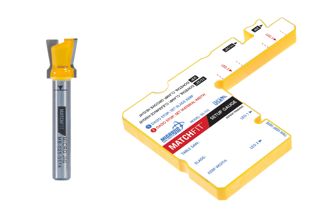 Microjig (SG-133) MATCHFIT Setup Gauge & (MB-025-0514) MATCHFIT Clamp 1/4" 14° Router Bit