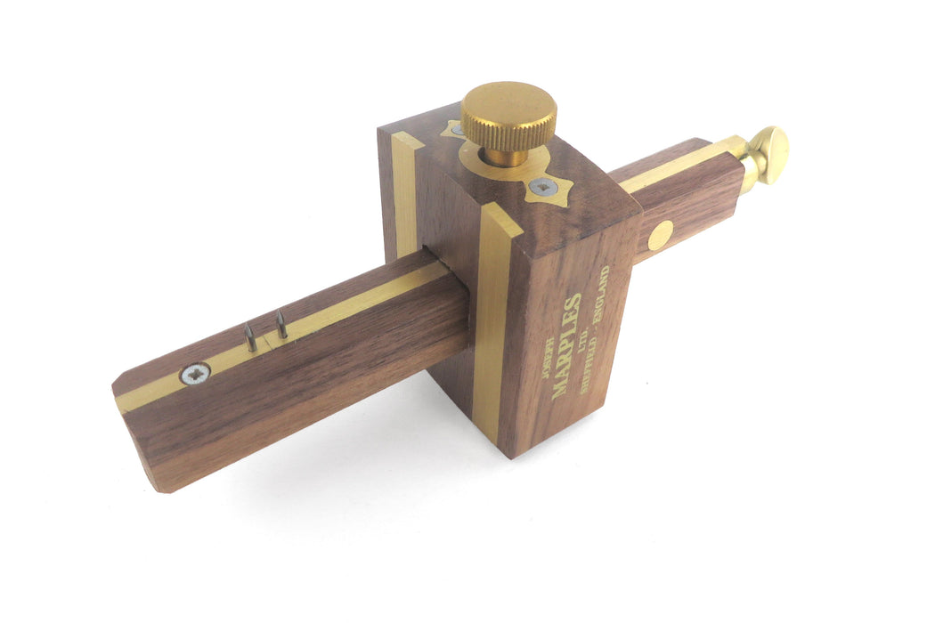 Scratch and Dent - Joseph Marples Adjustable Pin Marking / Mortise Gauge Solid Walnut Head with Brass Wear Strips with Micro-Adjust Screw Pin Adjustment 106823