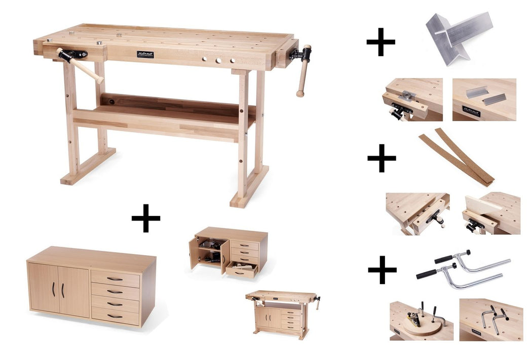 Ramia HB-D15000-C Diamond 1500 Workbench 59" x 30" with 1.18" Thick Top with Hobby-II Storage Cabinet & PROFI Accessory Kit (DCE)