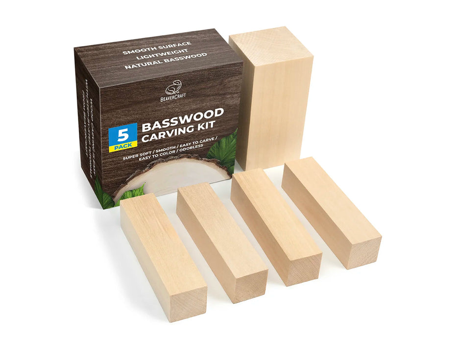 BeaverCraft (BW1) Set of Basswood Carving Blocks, 5 pcs