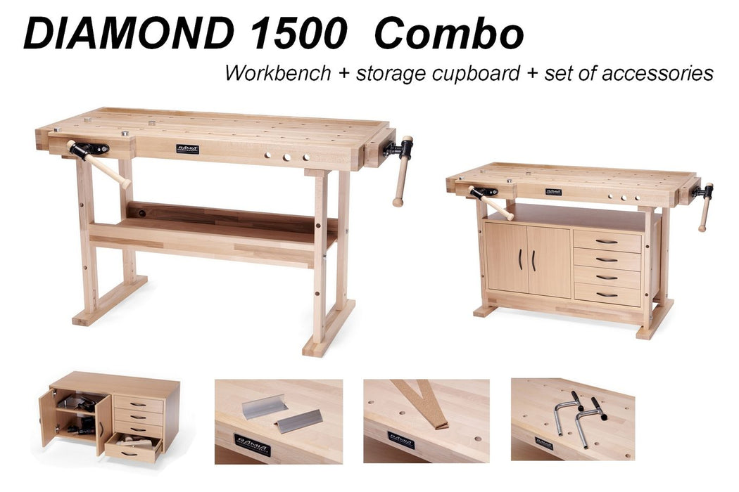 Ramia HB-D15000-C Diamond 1500 Workbench 59" x 30" with 1.18" Thick Top with Hobby-II Storage Cabinet & PROFI Accessory Kit (DCE)