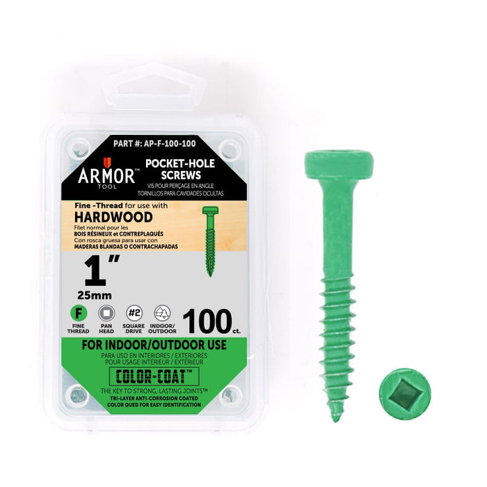 Armor Color-Coated Pocket Hole Screws (Fine & Coarse - 3/4", 1", 1-1/4", 1-1/2", 2",2-1/2")