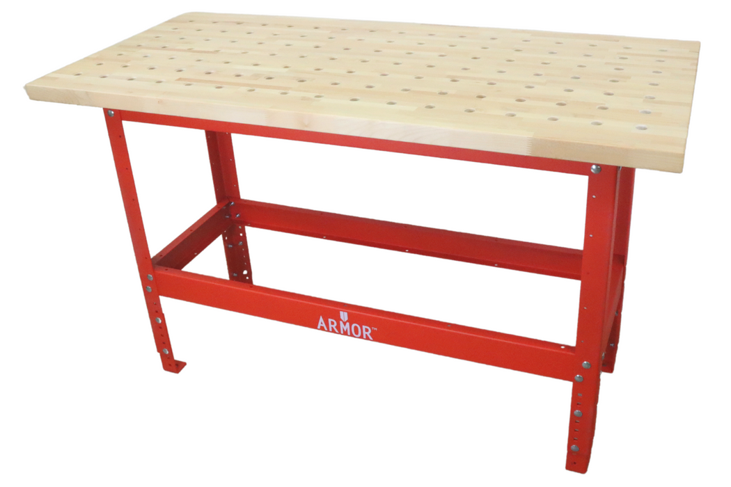 Armor Workbench Package Hard Maple Butcher Block Top with 3/4" Dog Holes (54" x 25" x 1.5") and Heavy-Duty 1/8" Steel Powder Coated Table Stand (17" x 44.5" x 32")