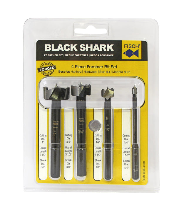 FISCH Black Shark 4 Pc Imperial Forstner Bit Set In Clamshell-1/4" to 1" by 1/4"