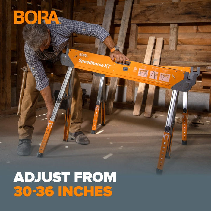 BORA PM-4550T Speedhorse XT Adjustable Legs 2-Pack Knockdown Sawhorse, 1500-lb Weight Capacity