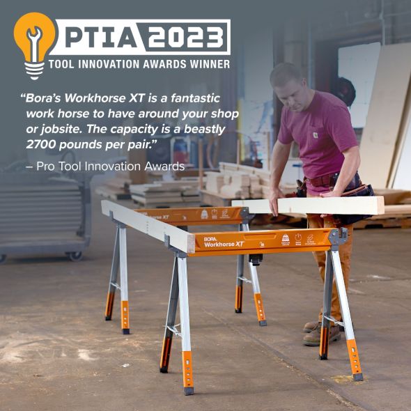 BORA PM-3360T Workhorse XT 2-Pack Adjustable Leg Knockdown Sawhorse, 1350-lb Weight Capacity