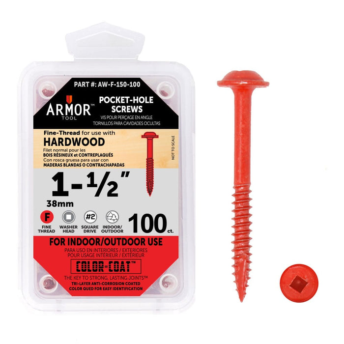 Armor Color-Coated Pocket Hole Screws (Fine & Coarse - 3/4", 1", 1-1/4", 1-1/2", 2",2-1/2")