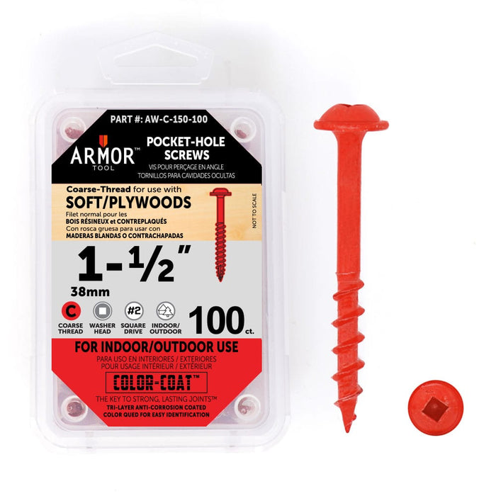 Armor Color-Coated Pocket Hole Screws (Fine & Coarse - 3/4", 1", 1-1/4", 1-1/2", 2",2-1/2")