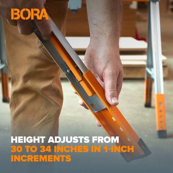 BORA PM-3360T Workhorse XT 2-Pack Adjustable Leg Knockdown Sawhorse, 1350-lb Weight Capacity